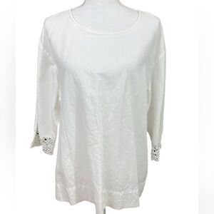 🔥🔥Muse 3/4 Sleeve W/lace Linen/cotten Top Size L Side Slit At Bottom.